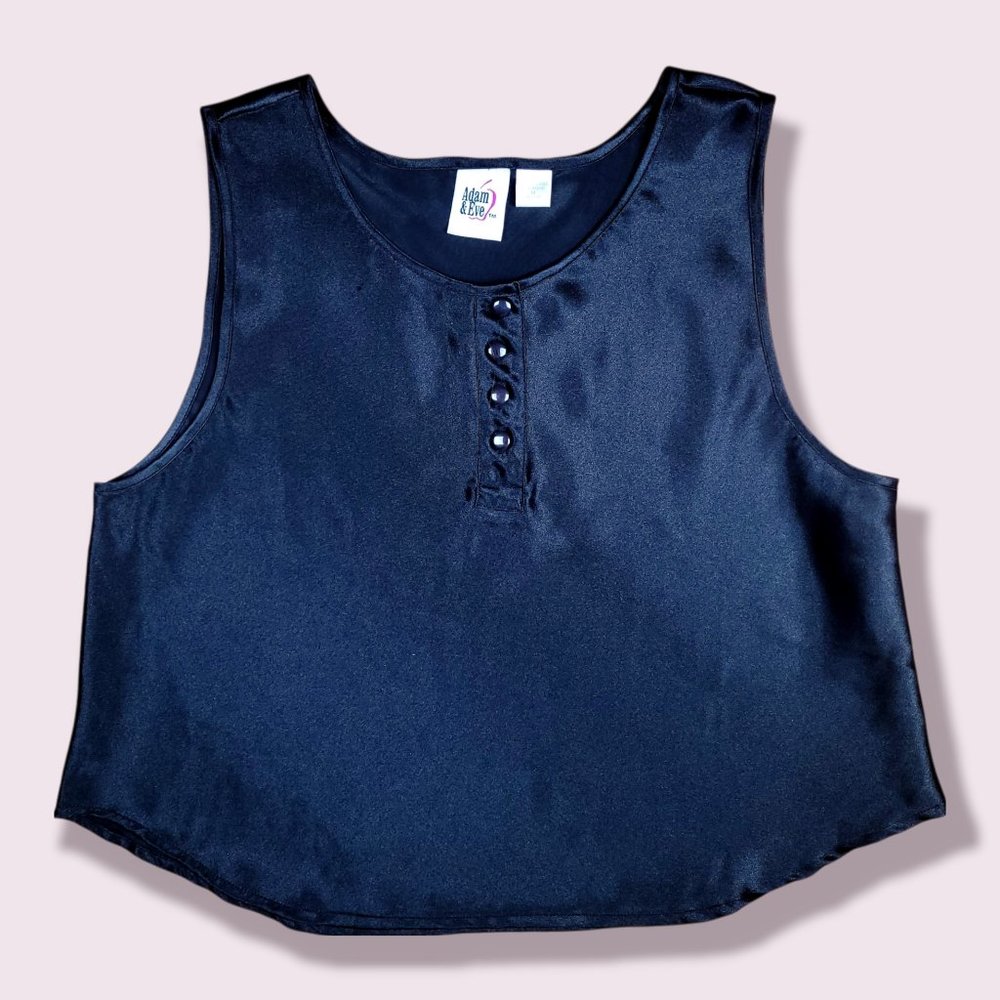 Women's Junior's Adam And Eve Black Silk Sexy Button Top | Large